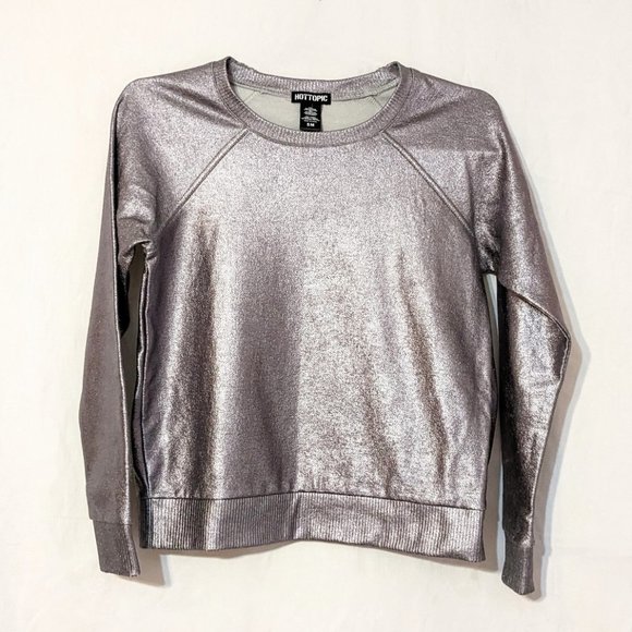 Hot Topic - Women's silver metallic crewneck sweater, small/medium, long sleeve - Picture 2 of 6